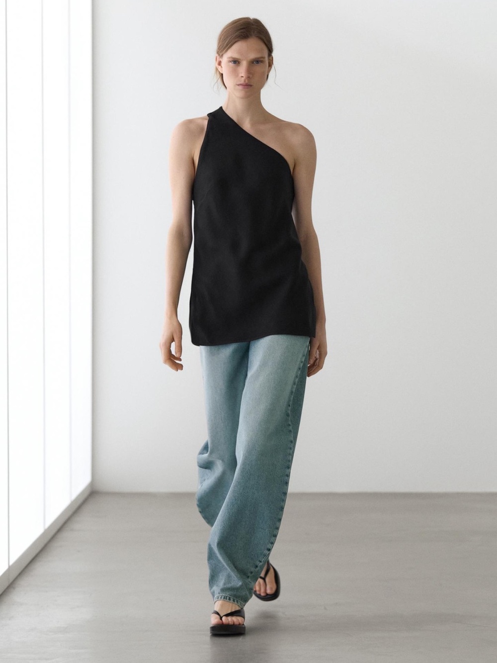 Massimo Dutti Asymmetric Linen Blend Top with back detail